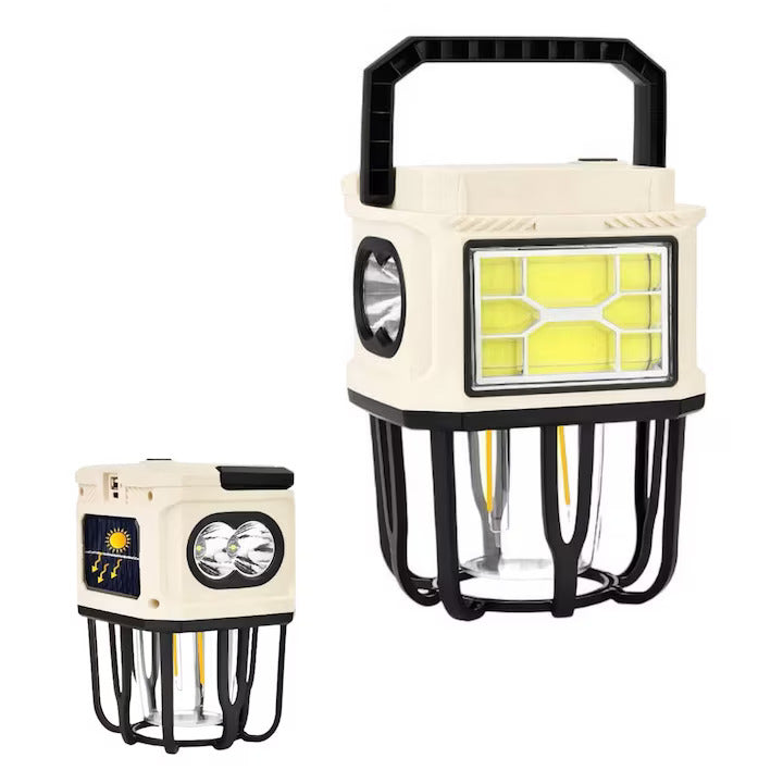 TPW Portable Solar Rechargeable LED Work Light – Multifunctional Camping Lantern with Handle | Ultra-Bright Floodlight & Side Flashlight | Waterproof Emergency Lamp