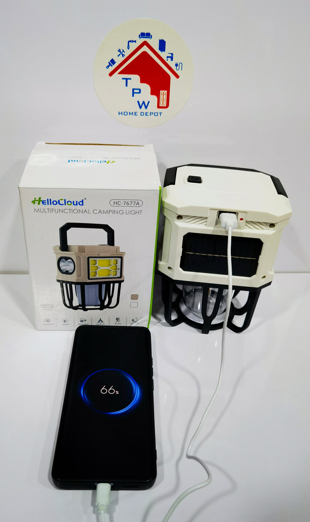 TPW Portable Solar Rechargeable LED Work Light – Multifunctional Camping Lantern with Handle | Ultra-Bright Floodlight & Side Flashlight | Waterproof Emergency Lamp