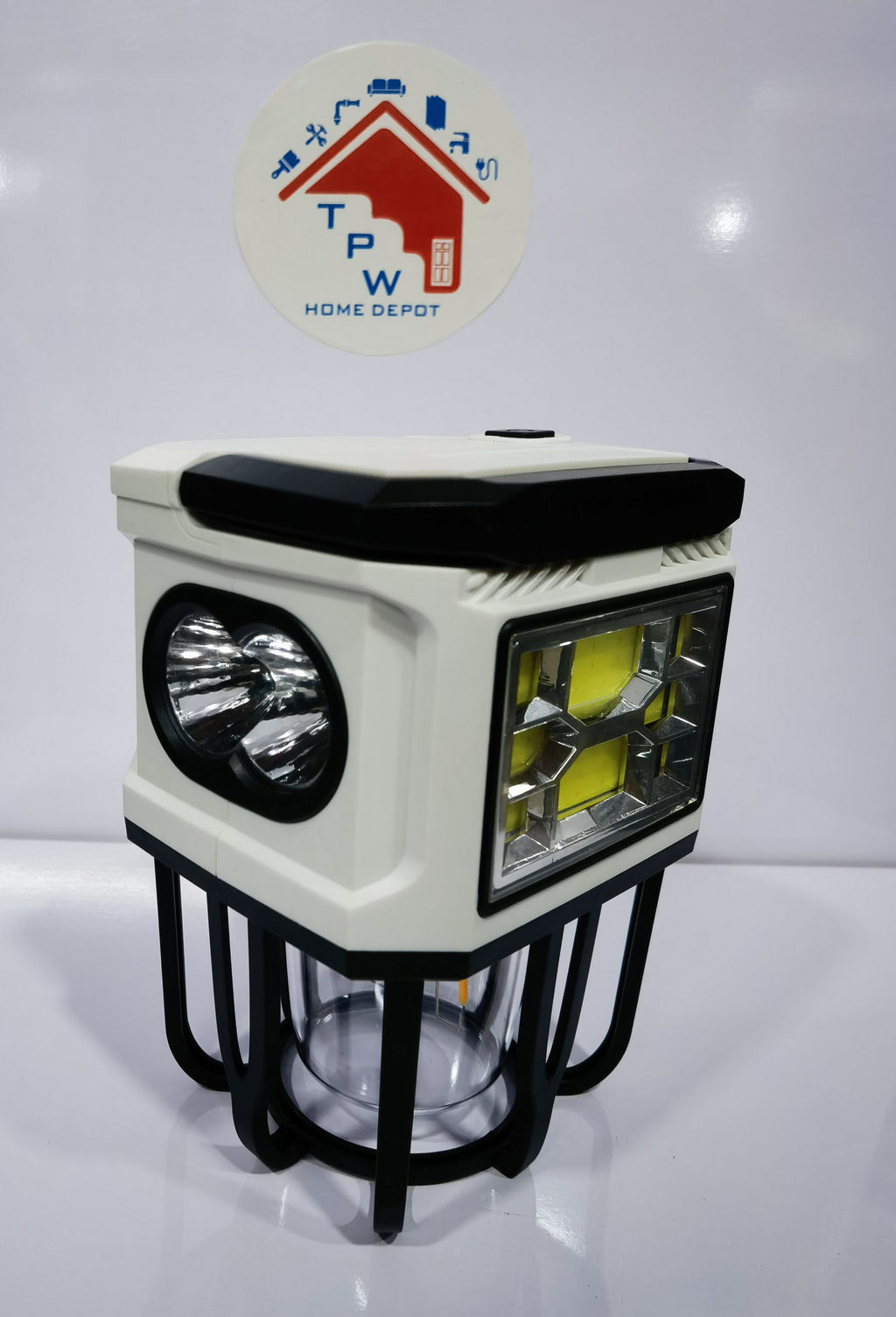 TPW Portable Solar Rechargeable LED Work Light – Multifunctional Camping Lantern with Handle | Ultra-Bright Floodlight & Side Flashlight | Waterproof Emergency Lamp