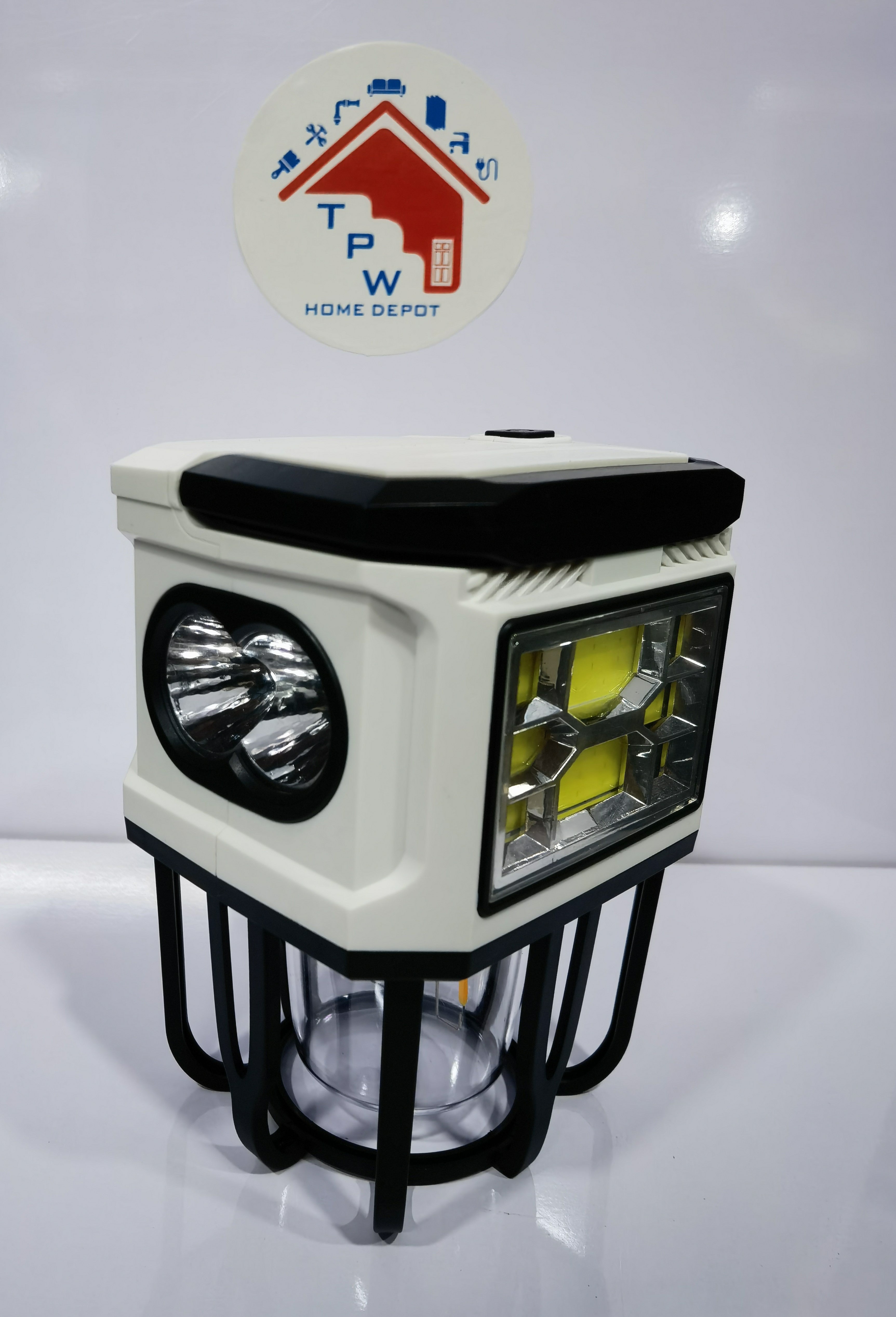 TPW Portable Solar Rechargeable LED Work Light – Multifunctional Camping Lantern with Handle | Ultra-Bright Floodlight & Side Flashlight | Waterproof Emergency Lamp